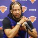 Jalen Brunson talks with the media at the Knicks' practice facility on Jan. 20, 2026.