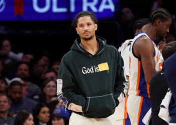 Josh Hart in plain clothes in the first half at Madison Square Garden in Manhattan, New York, Saturday, January 03, 2026.