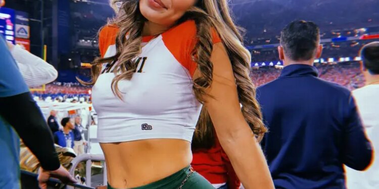 Adult movie actress Abella Danger in the stands at Hard Rock Stadium.