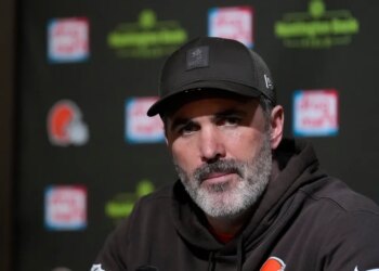Cleveland Browns head coach Kevin Stefanski speaks during a news conference.