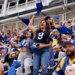Rams fans cheering at a watch party at Sofi Stadium.