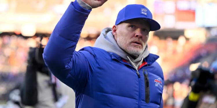 Buffalo Bills head coach Sean McDermott waving to fans.