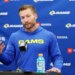 Los Angeles Rams head coach Sean McVay answers questions after a playoff game.