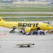 A yellow Spirit Airlines airplane at Tampa International Airport.