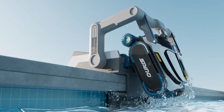 This robot pool cleaner lifts itself out of the water to charge