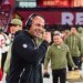 San Francisco 49ers defensive coordinator Robert Saleh reacts to a play.