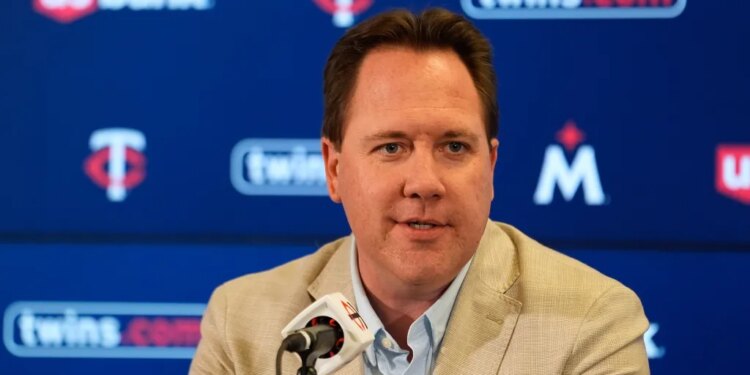 Minnesota Twins president of baseball operations Derek Falvey at a news conference.