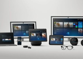 Picture of several devices, including Amazon Echo devices.