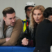 Adeliia Petrosian (right) speaks with coach Eteri Tutberidze (centeR) and choreographer Daniil Gleikhengauz, during a figure skating practice session at the 2026 Winter Olympics, in Milan, Italy, Monday, Feb. 16, 2026.
