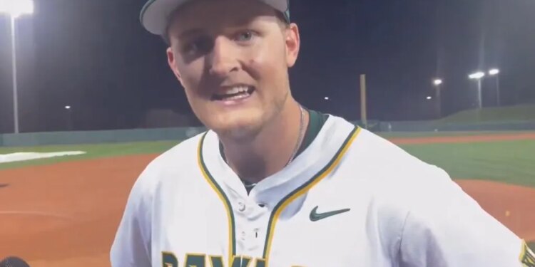 Tyce Armstrong addresses reporters after Baylor's game Feb. 13.