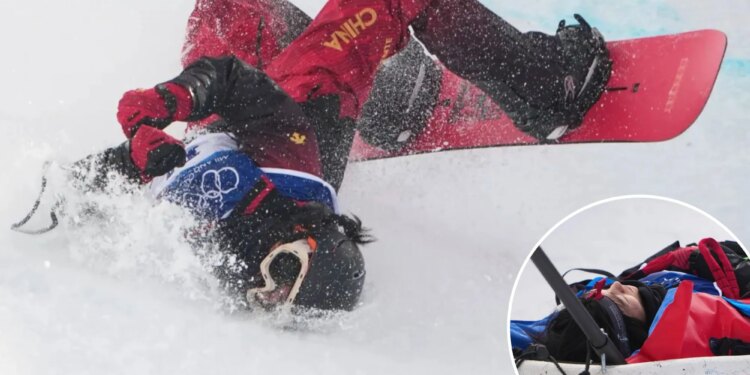 Chinese snowboarder stretchered off after 2026 Winter Olympics fall