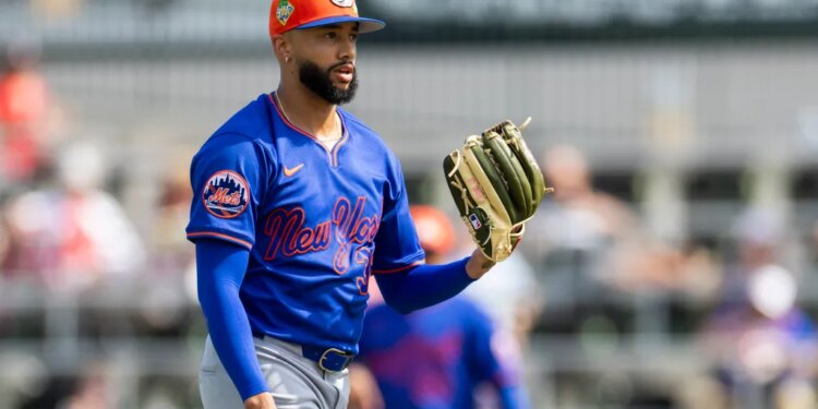 New York Mets Pitcher Devin Williams (38) reacts to a home run.