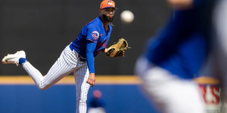 New York Mets Pitcher Devin Williams throws live batting practice during Spring Training at Clover Field, Saturday, Feb. 14, 2026