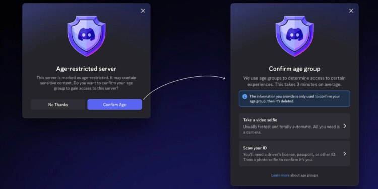 Discord asking a user for age verification after opening a restricted server