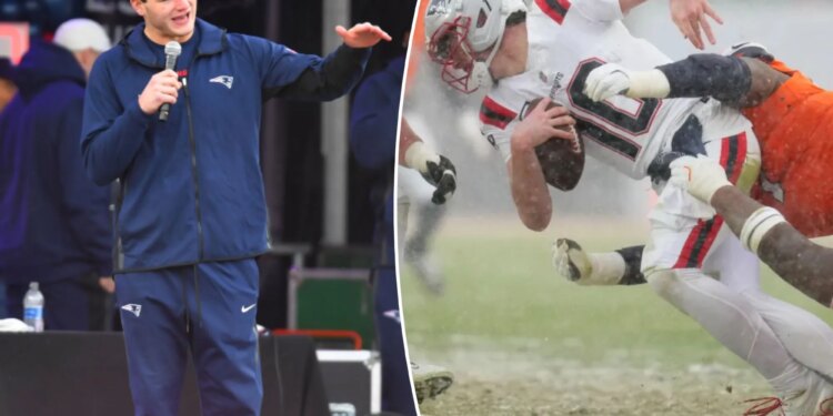 Drake Maye speaks at Patriots' send-off rally before Super Bowl 2026