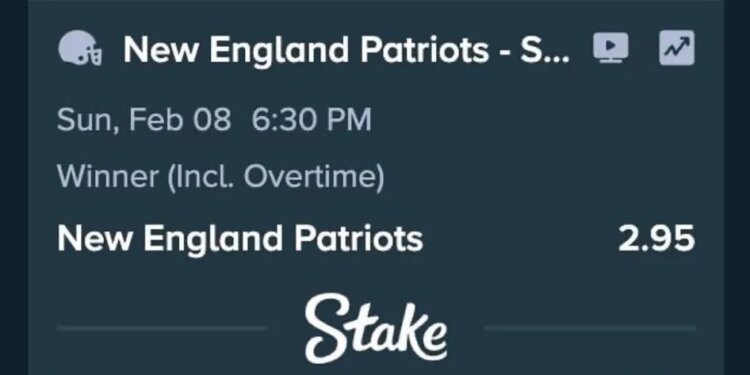 Drake's bet of $1,000,000 on the New England Patriots to win with an estimated payout of $2,950,000.
