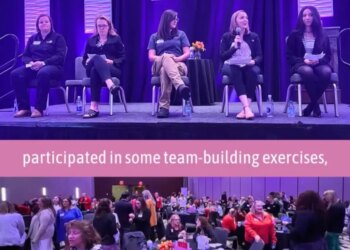 A collage of Coca-Cola Northeast employees at an employer-sponsored event, featuring a panel discussion and team-building exercises.