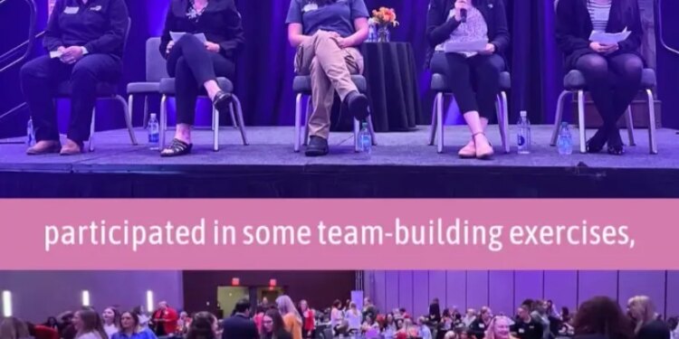 A collage of Coca-Cola Northeast employees at an employer-sponsored event, featuring a panel discussion and team-building exercises.