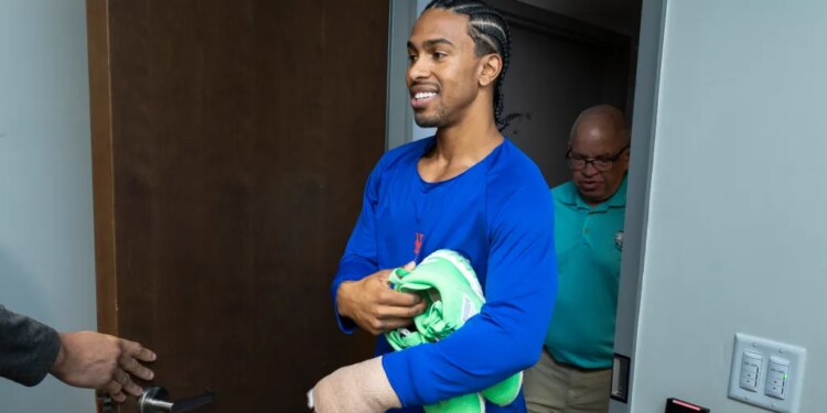New York Mets' Francisco Lindor during Spring Training at Clover Field.