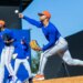 New York Mets pitcher Freddy Peralta throws a bullpen session during Spring Training.