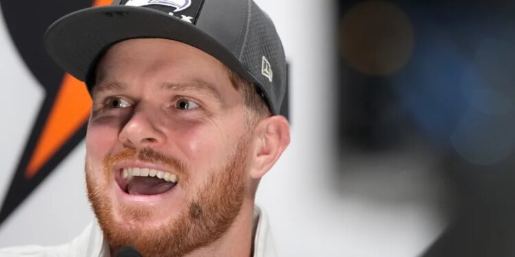 Seattle Seahawks quarterback Sam Darnold speaks during Super Bowl Opening Night.
