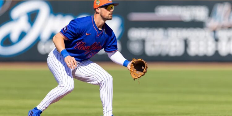 New York Mets shortstop Jackson Cluff is on the field in the sixth inning against the St. Louis Cardinals during Spring Training at Clover Field, Wednesday, Feb. 25, 2026, in Port St. Lucie