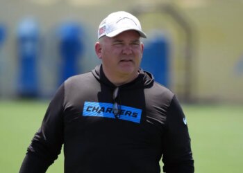 Los Angeles Chargers offensive coordinator Greg Roman.