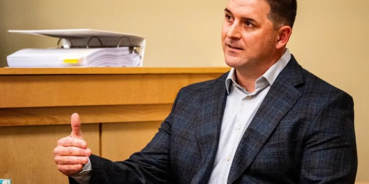 Ole Miss assistant coach Joe Judge testifies during the hearing of quarterback Trinidad Chambliss in his lawsuit against the NCAA at Calhoun County Courthouse in Pittsboro, Miss. on Feb. 12, 2026.