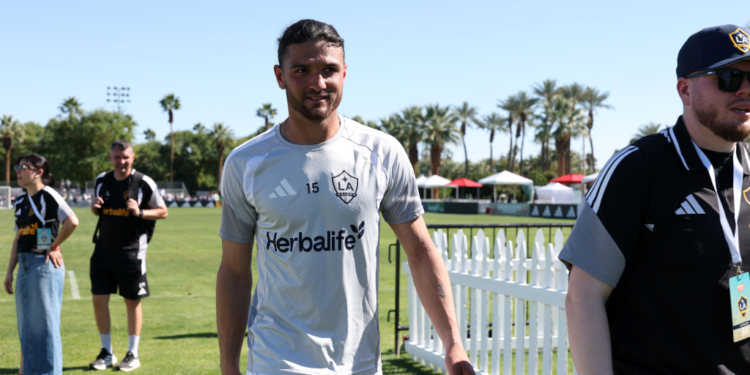 LA Galaxy midfielder Justin Haak (15) leaves the field after the MLS preseason match against Chicago Fire FC at Empire Polo Club.