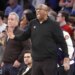 Mike Brown yells out instructions during the Knicks' double-overtime win over the Nuggets.