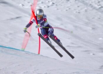Lindsey Vonn clips a gate, which caused her to crash during the women's downhill race at the 2026 Winter Olympics, in Cortina d'Ampezzo, Italy.