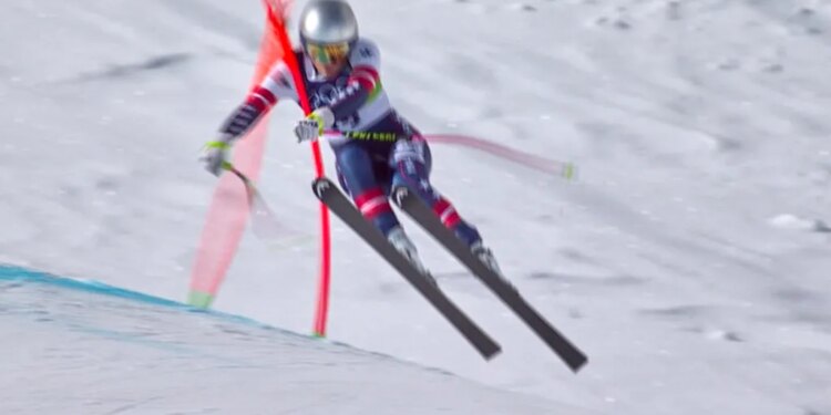 Lindsey Vonn clips a gate, which caused her to crash during the women's downhill race at the 2026 Winter Olympics, in Cortina d'Ampezzo, Italy.