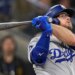 Dodgers World Series hero Max Muncy swings.