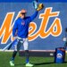 New York Mets Infielder Mark Vientos waves during Spring Training.
