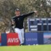 New York Yankees pitcher Max Fried #54 throws a ball with blue paint during a workout at Steinbrenner Field.