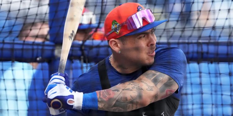 Mets catcher Francisco Alvarez, pictured taking batting practice earlier in spring training, hit a BP homer on the back field on Feb. 21, 2026.