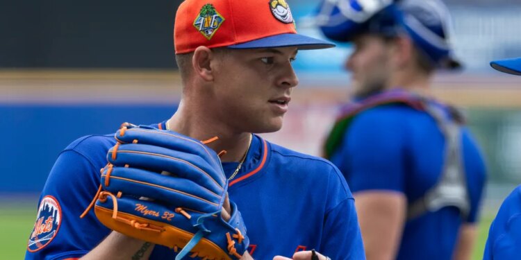 Mets right-hander Tobias Myers comes off the field after throwing two innings of batting practice on Feb. 18, 2026