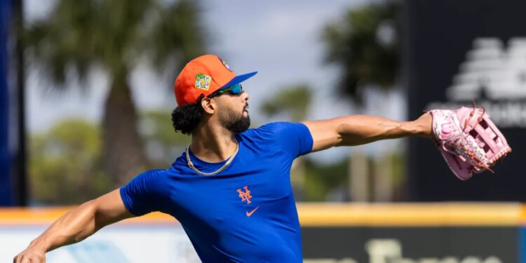 New York Mets’ MJ Melendez throwing a ball during Spring Training.