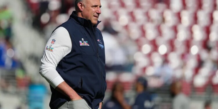 New England Patriots head coach Mike Vrabel on the field before Super Bowl LX.