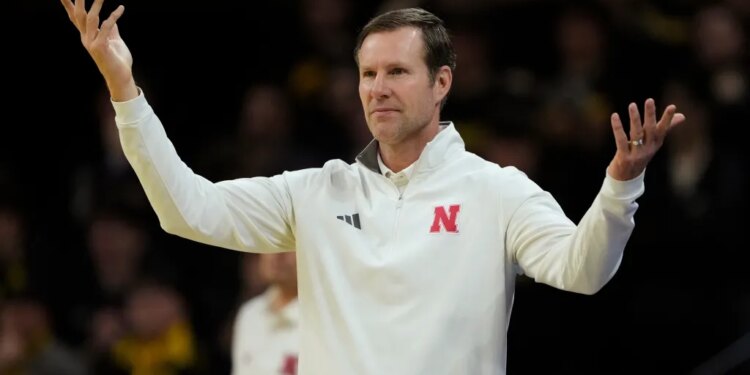 Nebraska head coach Fred Hoiberg reacts during an NCAA basketball game.