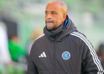 New York City FC coach Pascal Jansen looks on after a win in a MLS preseason match between Austin FC at Q2 Stadium.