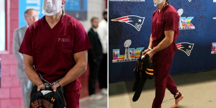 Patriots' Mack Hollins arrives at Super Bowl 2026 in prison jumpsuit
