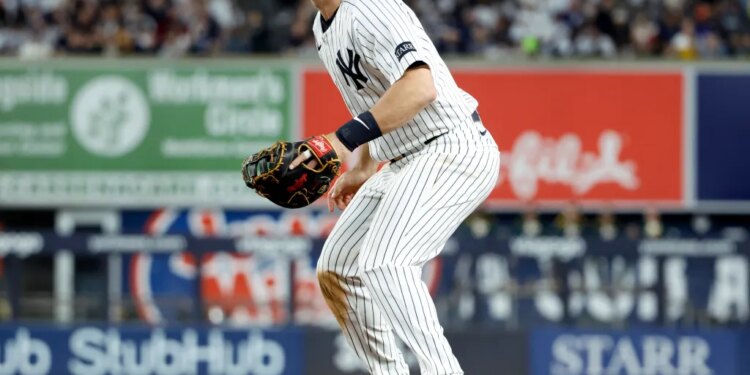 New York Yankees first baseman Paul Goldschmidt playing in the fourth inning.