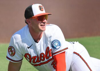 Pete Alonso stretches before the Orioles' spring training game against the Yankees on Feb. 20, 2026.