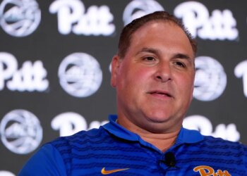 Tory Verdi, Pitt Head Coach, speaks at ACC women's basketball media day.