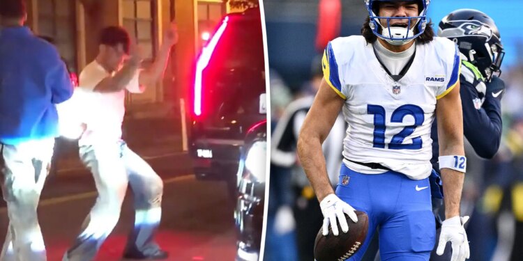 Puka Nacua seen stumbling, dancing in street after Super Bowl