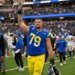 Los Angeles Rams offensive tackle Rob Havenstein (79) waves towards the stands after an NFL football game against the Las Vegas Raiders, Oct. 20, 2024, in Inglewood, Calif.