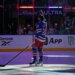 New York Rangers center Vincent Trocheck (16) is greeted by the fans as the New York Rangers honor him along with New York Rangers center J.T. Miller (8) and New York Rangers head coach Mike Sullivan after winning Olympic gold with Team USA in a pre game ceremony when the New York Rangers played the Philadelphia Flyers Thursday, February 26, 2026 at Madison Square Garden on Feb, 26, 2026.