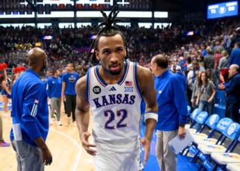 Kansas guard Darryn Peterson walking off the court after a game.