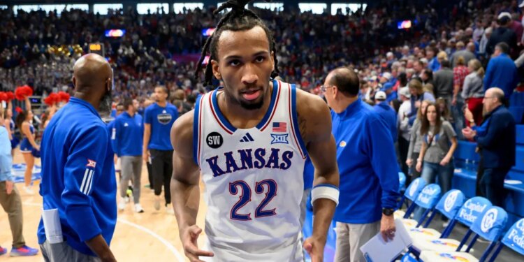 Kansas guard Darryn Peterson walking off the court after a game.